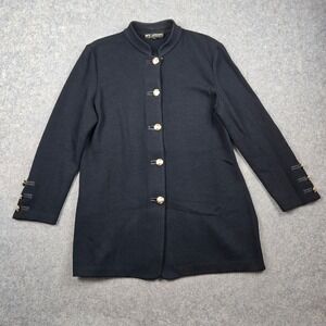 Vintage St John Basics Cardigan Sweater Womens 14 Black Santana Knit Gold Button
